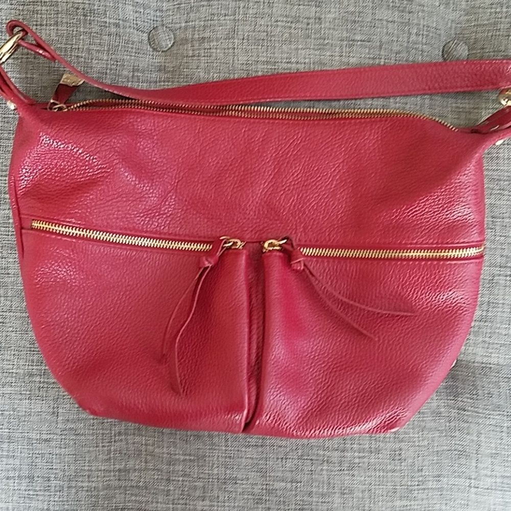 Beautiful red leather handbag by Jacky Celine